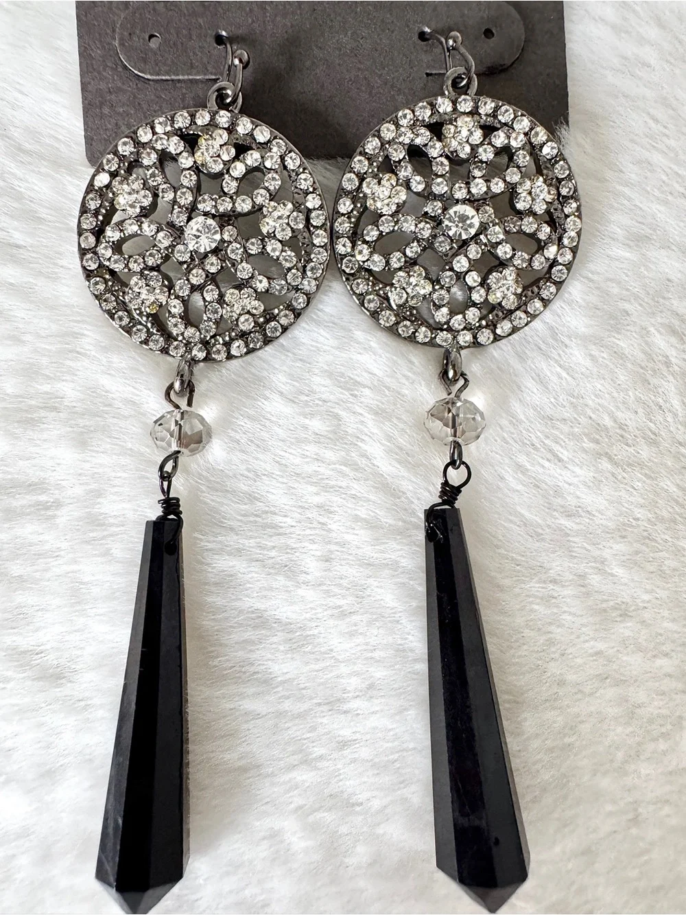 Chico's Crystal and Black Beaded Dangle Earrings - NWT